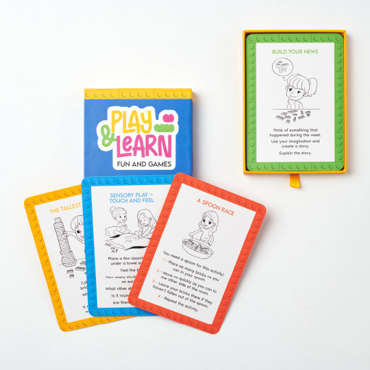 Display of Six Bricks learning cards and activities.